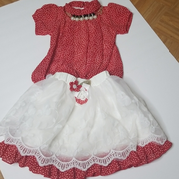 Red Polka Dot Skirt Set Dress Size 6/7 - Picture 1 of 7
